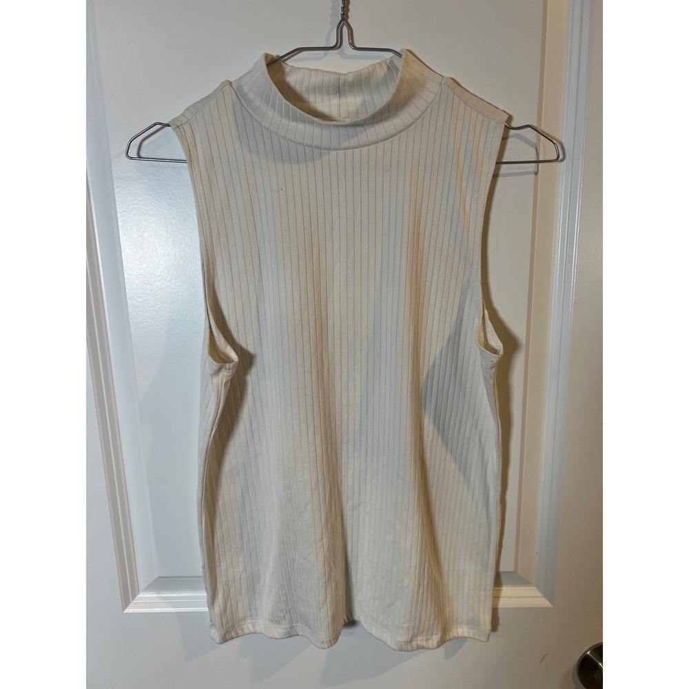 Eye Candy Womens Sleeveless Mock Neck Ribbed Knit Top White L